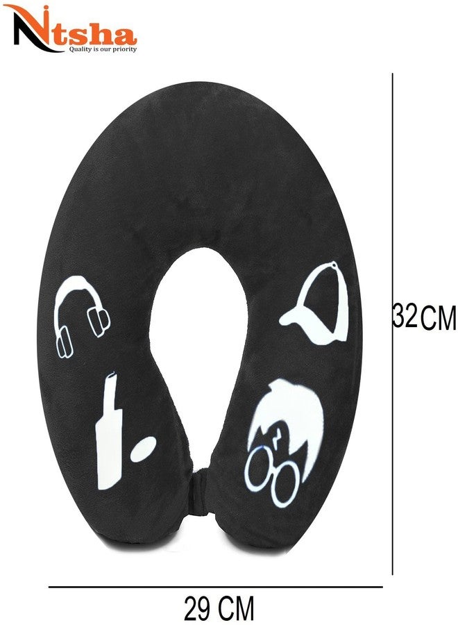 Nitsha وسادة رقبة نيتشا المخملية الناعمة بتصميم مميز بارد على شكل حرف U للرجال والأولاد، لون أسود - Image 2